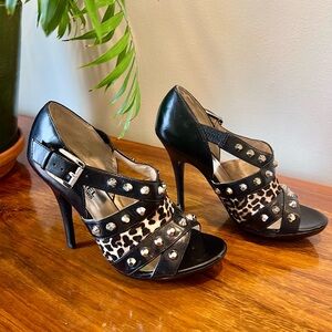 Michael Kors Black and Leopard Print Leather Stilettos